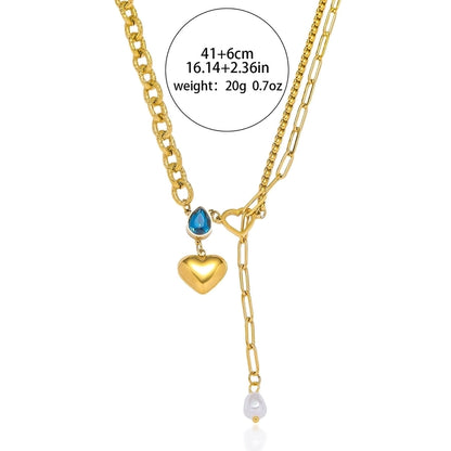 Water Droplets Heart Necklace [304 Stainless Steel,18K Gold Plated]