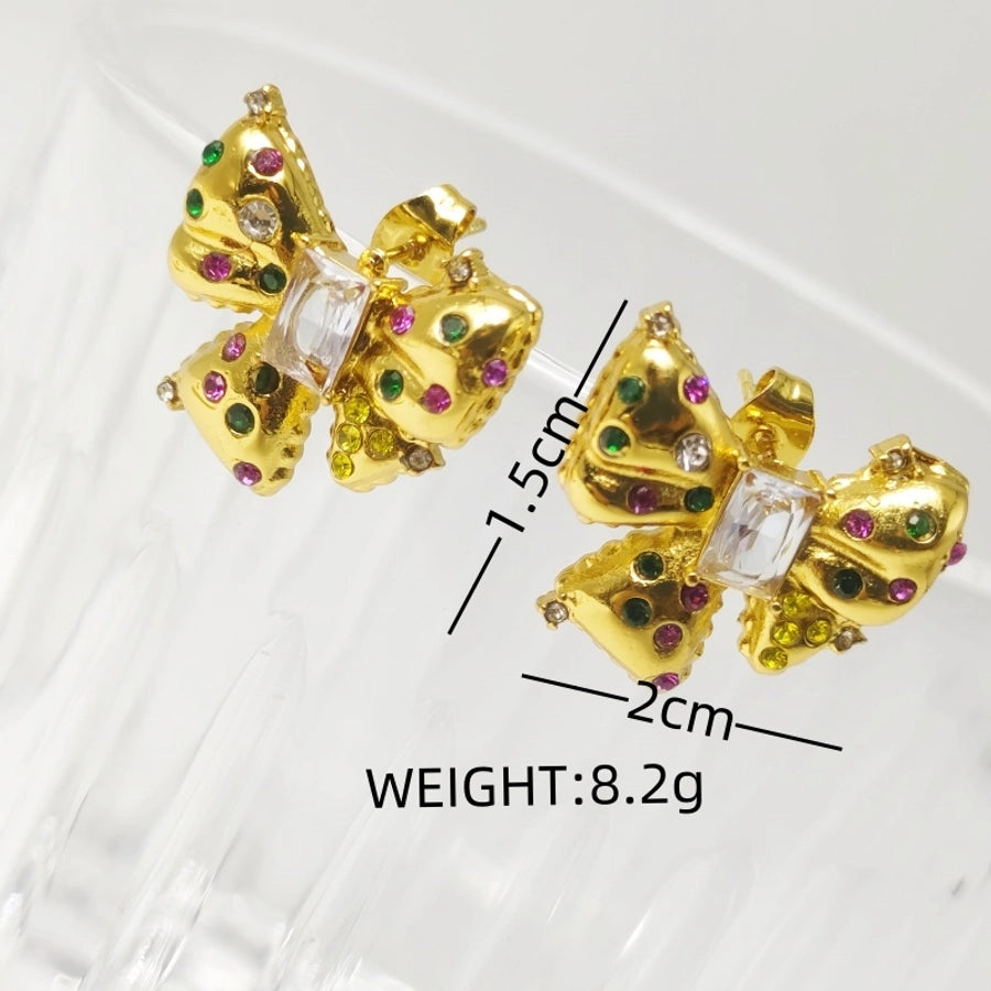 Bow Knot Rhinestones Earrings [304 Stainless Steel,18K Gold Plated]