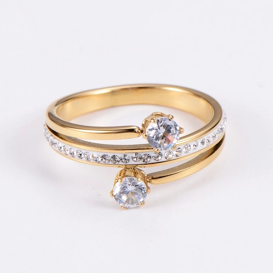 Shiny Geometric Zircon Ring [304 Stainless Steel, 18K Gold Plated]