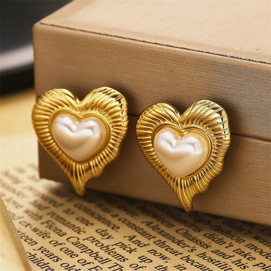 Heart Shape Artificial Pearls Earrings [304 Stainless Steel]