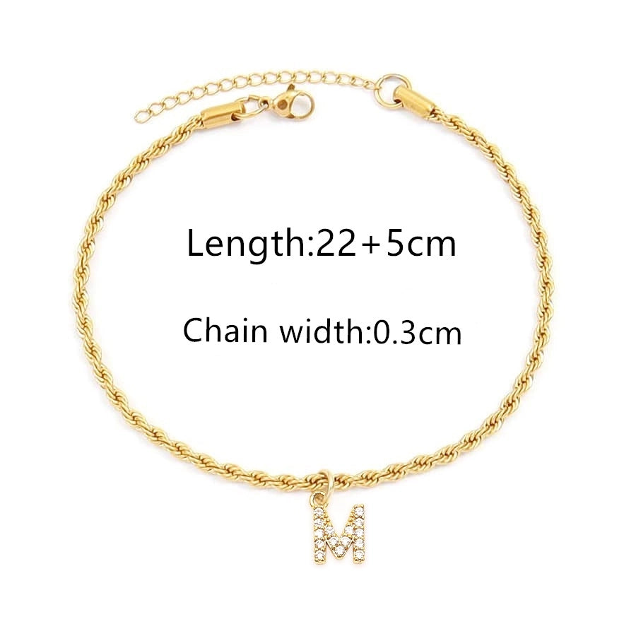 Letter Rope Chain Anklet [201 Stainless Steel, 14K Gold Plated,Copper]