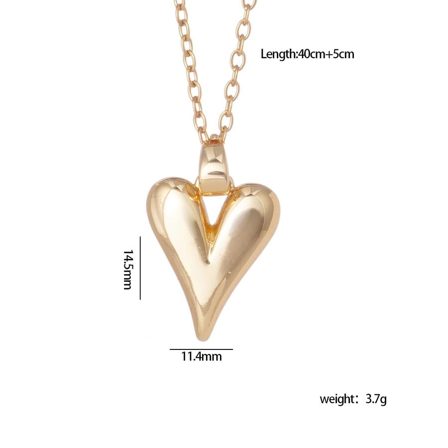 Zircon Heart Pendant Necklace  [304 Stainless Steel,Copper]