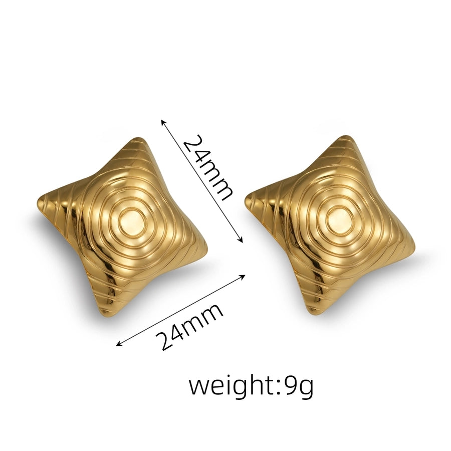 Rhombus Lines Earrings [304 Stainless Steel,18K Gold Plated]