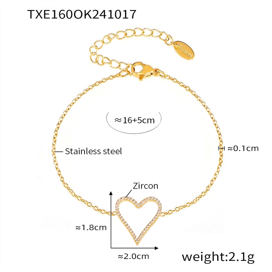 Heart Shape Zircon Bracelet/Necklace [304 Stainless Steel, 18K Gold Plated]