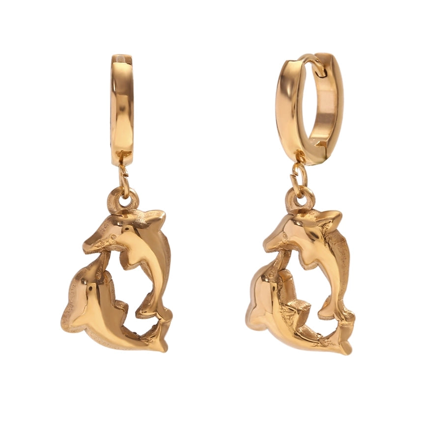 Dolphin Shark Drop Earrings [304 Stainless Steel, 18K Gold Plated]