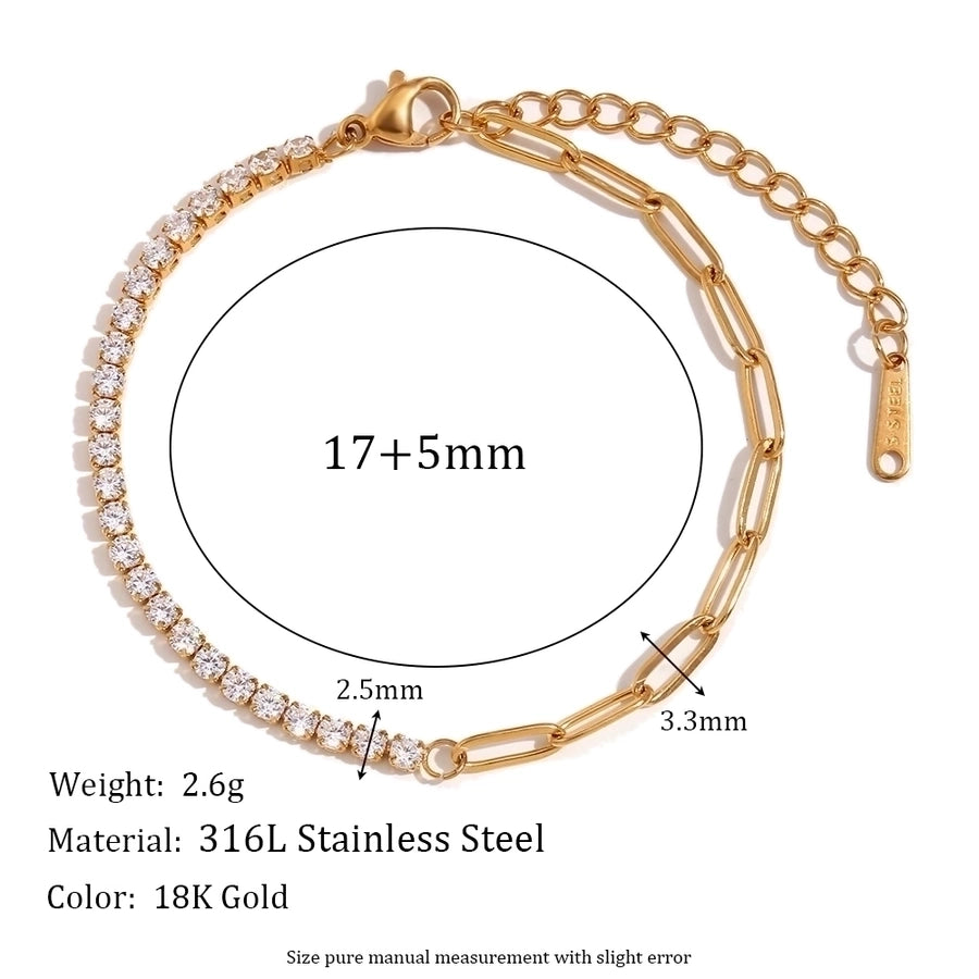 Link Chain Zircon Bracelet/Earrings [304 Stainless Steel,18K Gold Plated]