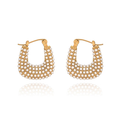 Square Hoop Pearl Ohrringe [304 Edelstahl, 18K Gold plattiert]