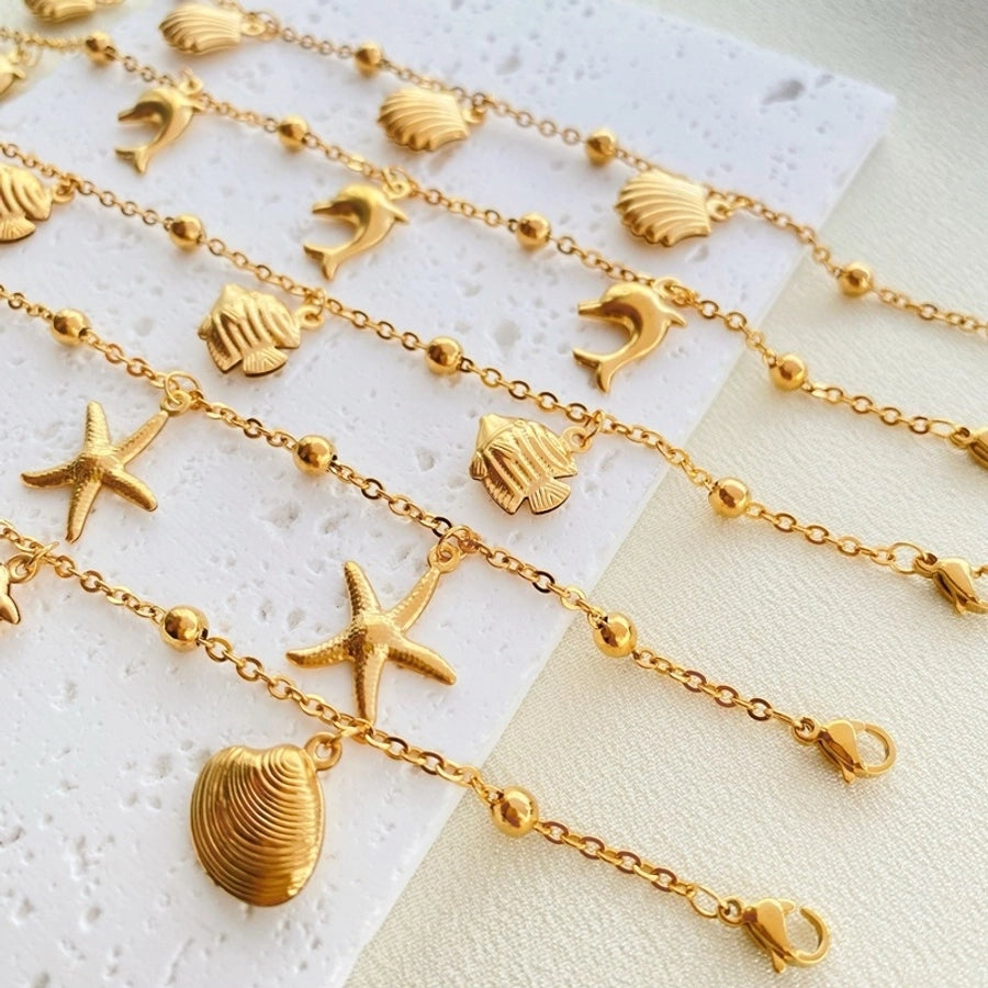 Starfish dolphin Shell Anklet [ Stainless Steel, 18K Gold Plated]