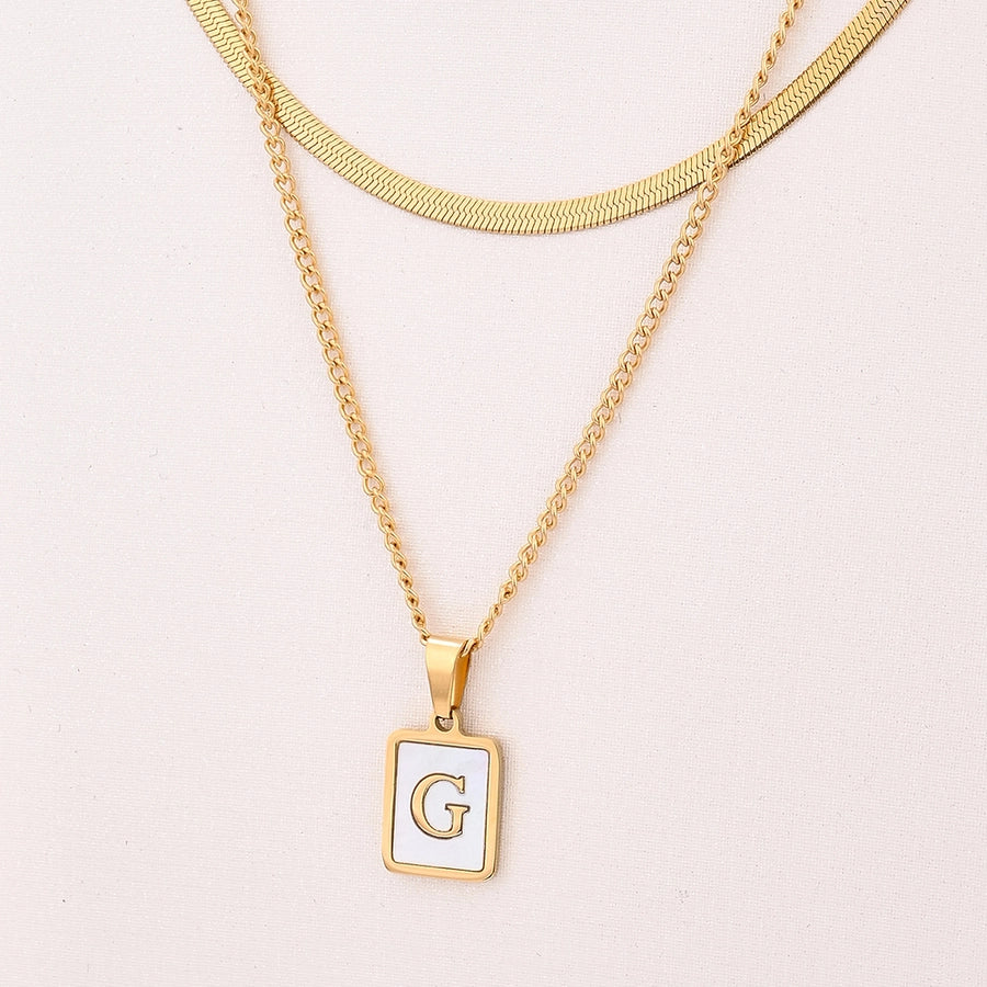 Letter RectanglePendant Necklace[304 Stainless Steel, 18K Gold Plated]