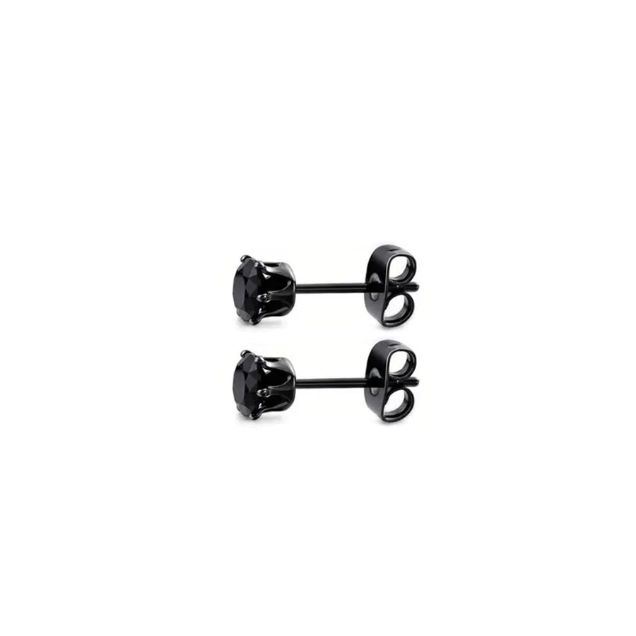 Black Shiny Round Ear Studs Earrings [304 Stainless Steel]