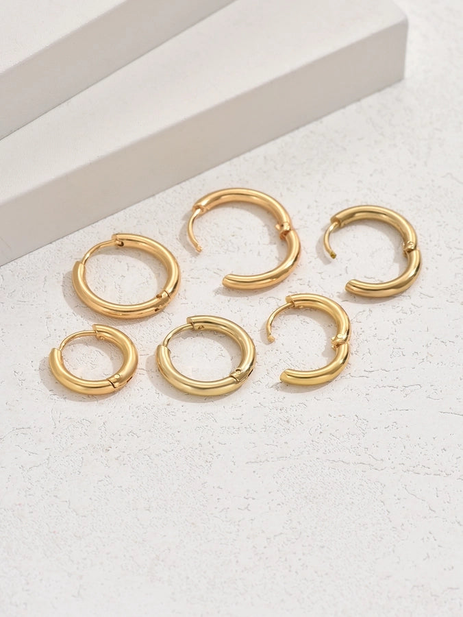 3 Pairs Hoop Earrings [201 Stainless Steel, 18K Gold Plated]