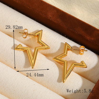 Heart Shape Star Earrings  [304 Stainless Steel,18K Gold Plated]