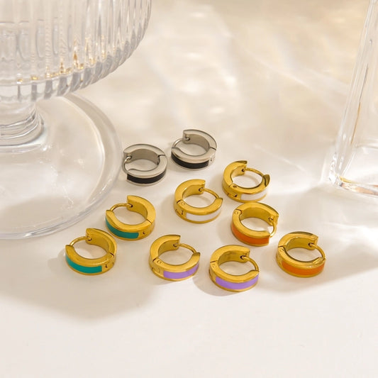 Round Enamel Earrings [304 Stainless Steel,18K Gold Plated]