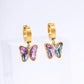 Boucles d'oreilles de fleurs de papillon en pierre violette [304 en acier inoxydable]