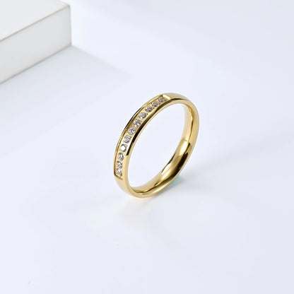 Rhinestones Band Ring [304 Stainless Steel 18K Gold Plated]