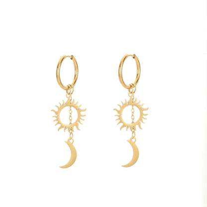 Sun Moon Drop Earrings [304 Stainless Steel,18K Gold Plated]