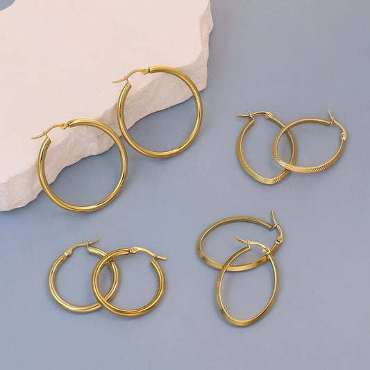 Classic Style Round Hoop Earrings [304 Stainless Steel,18K Gold Plated]