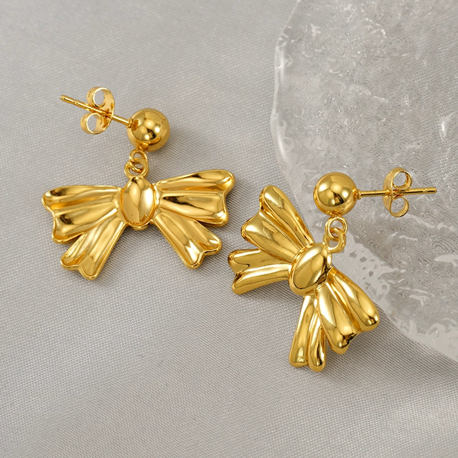 Bow Knot Drop Earrings [304 Stainless Steel,18K Gold Plated]