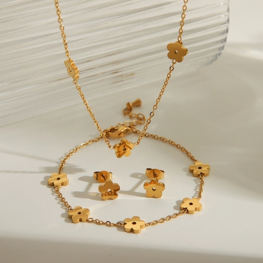 Flower Bracelets/Jewelry Set [304 Stainless Steel, 18K Gold Plated]