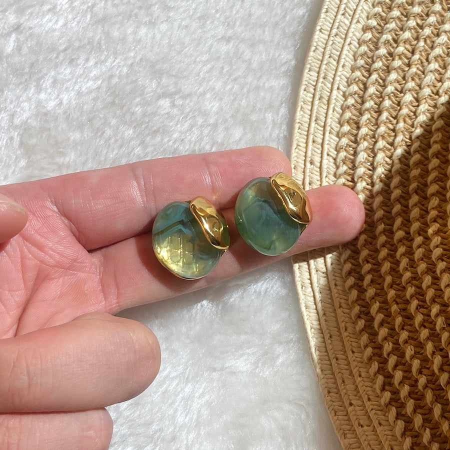 Retro Oval Resin Earrings [304 Stainless Steel, 18K Gold Plated]