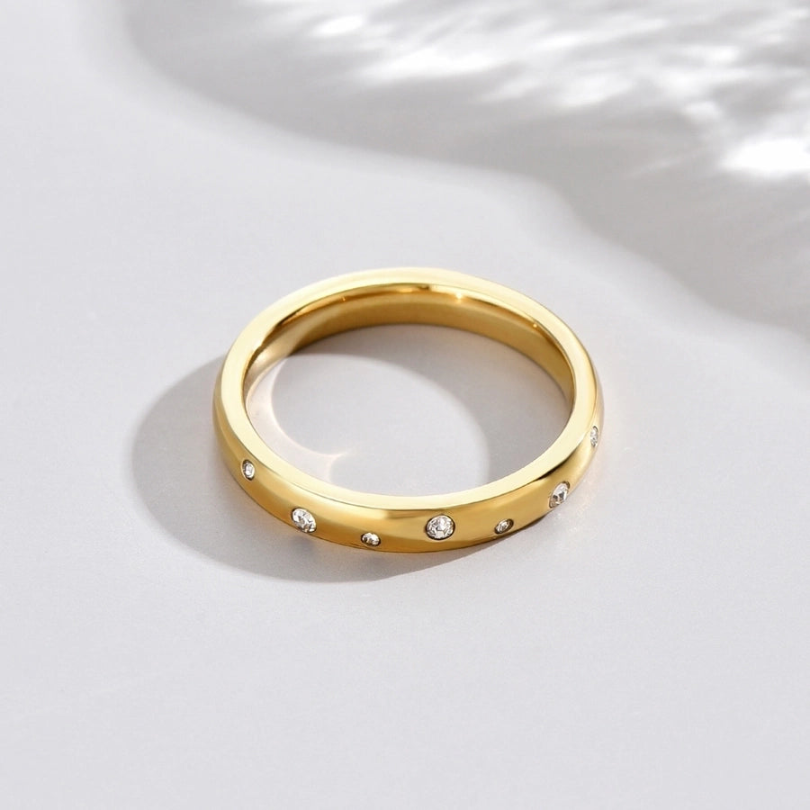 Anel de diamante artificial circular [304 aço inoxidável 14k ouro banhado]