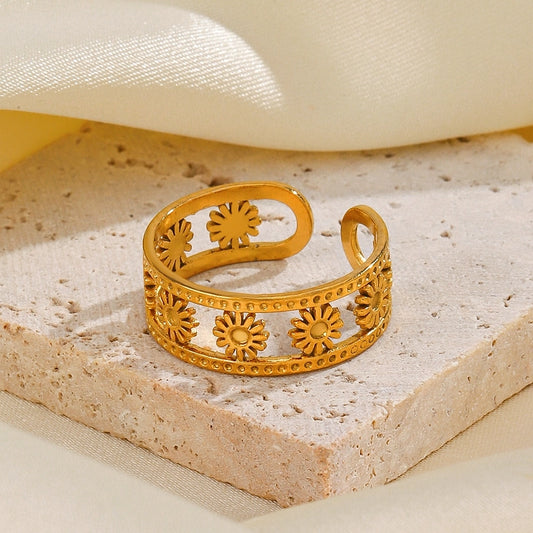 Blüten offener Ring [304 Edelstahl 18K Gold plattiert]