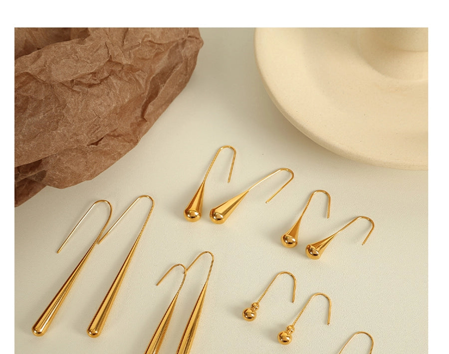 Water Droplets Gourd Hook Earrings [304 Stainless Steel,18K Gold Plated]