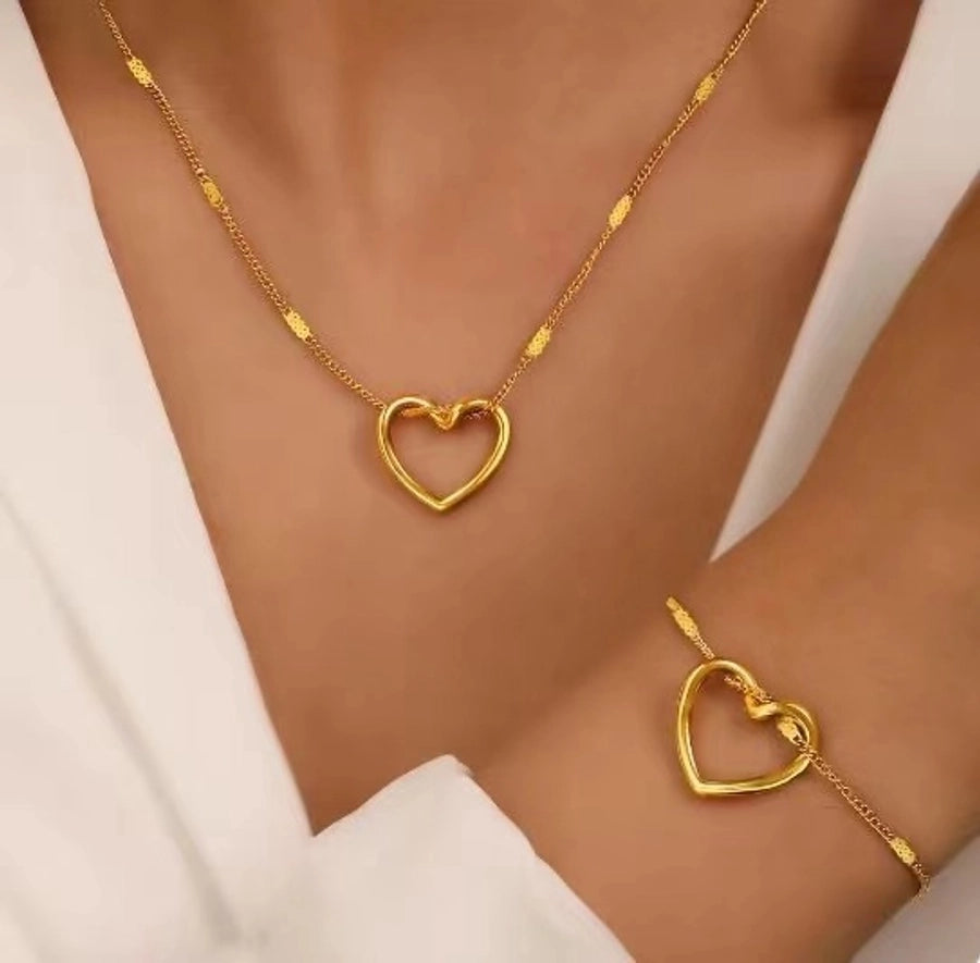 Heart Shape Hollow Jewelry Set [304 Stainless Steel,18K Gold Plated]