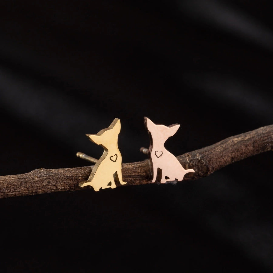 Dog Cat Ear Studs [304 Stainless Steel,18K Gold Plated]