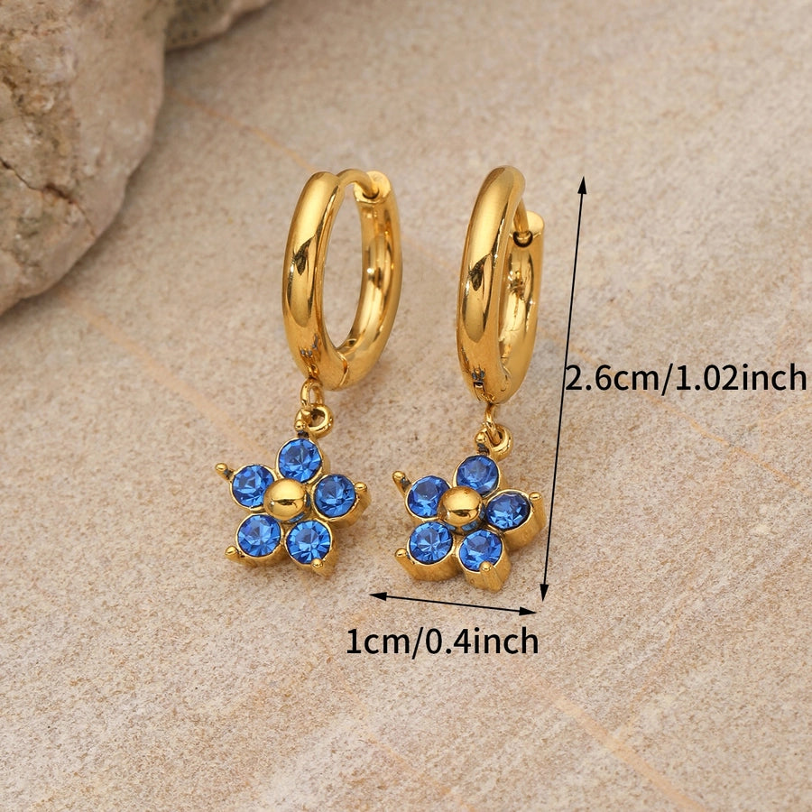 Flower Rhinestones Drop Earrings [304 Stainless Steel,18K Gold Plated]