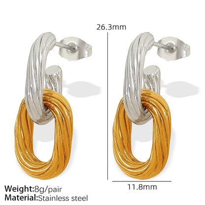 Double Ring Silver Gold Drop Earrings [304 Stainless Steel,18K Gold Plated]