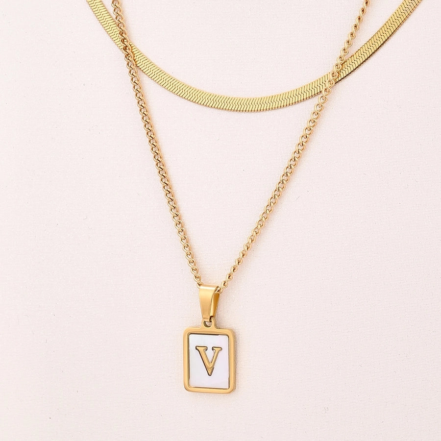 Letter RectanglePendant Necklace[304 Stainless Steel, 18K Gold Plated]