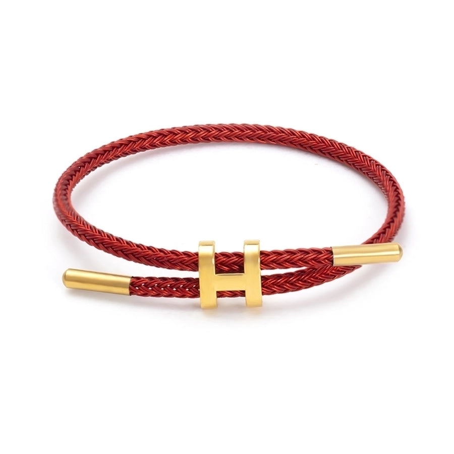 H Letter Wire Rope  Bracelets [304 Stainless Steel, 18K Gold Plated]