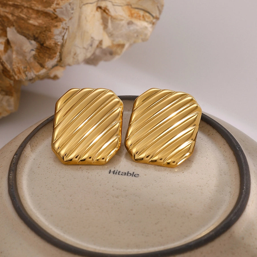 Quadrilateral Plating Earrings [304 Stainless Steel,18K Gold Plated]