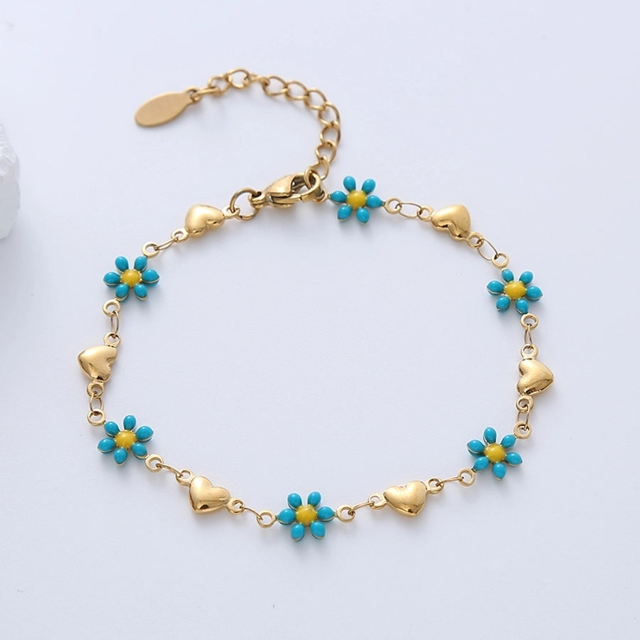 Flower Heart Bracelets [304 Stainless Steel,18K Gold Plated]