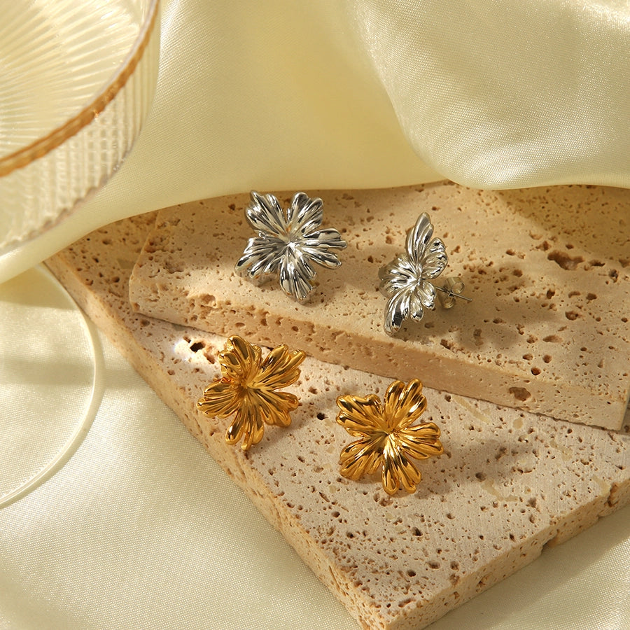 Five petal Flower Earrings [304 Stainless Steel,18K Gold Plated]