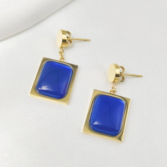 Retro Rectangle Blue Drop Earrings [304 Stainless Steel]