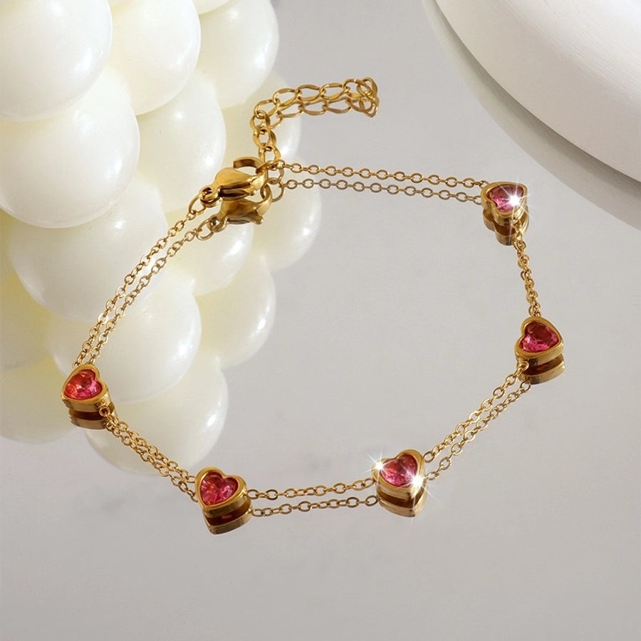 Braccialetti zirconi a forma di cuore [304 acciaio inossidabile, oro 18K placcato]