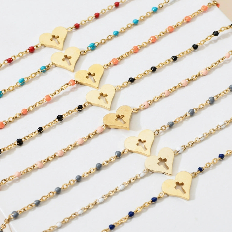 Cross Heart Enamel Bracelet [Stainless Steel]