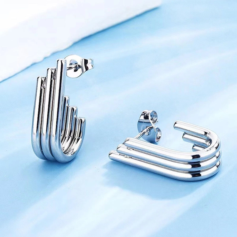 U shape Vertical Stripes Earrings [304 Stainless Steel,18K Gold Plated]