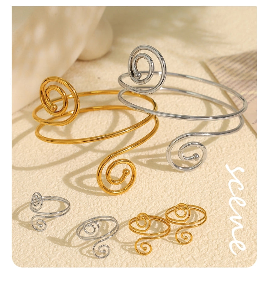 Swirl Pattern Ring/Bangle Bracelet [304 Stainless Steel,18K Gold Plated]