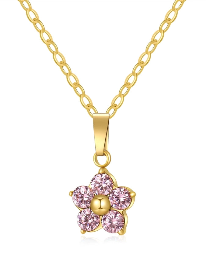 Flower Zircon Pendant Necklace [304 Stainless Steel]