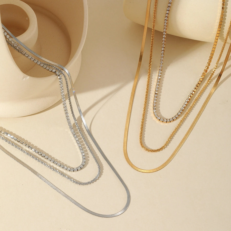 Three Layer Twisted Rope Chain Necklace[304 Stainless Steel, 18K Gold Plated]