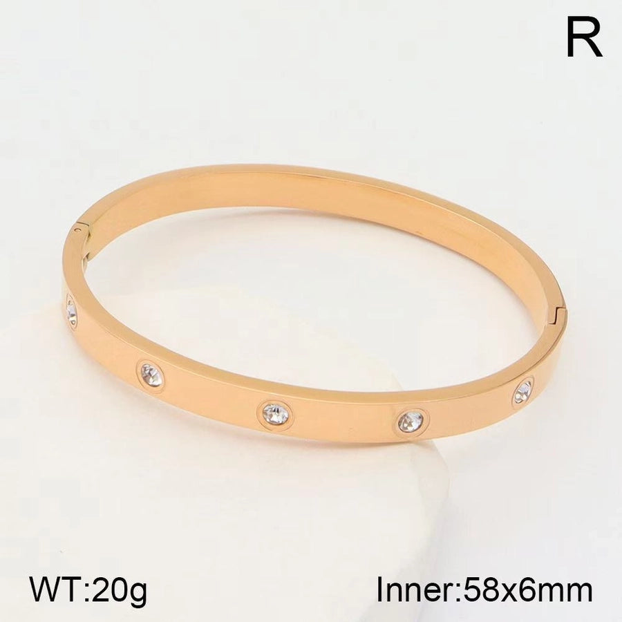 Glam Round Artificial Rhinestones Bangle Bracelet  [304 Stainless Steel,18K Gold Plated]