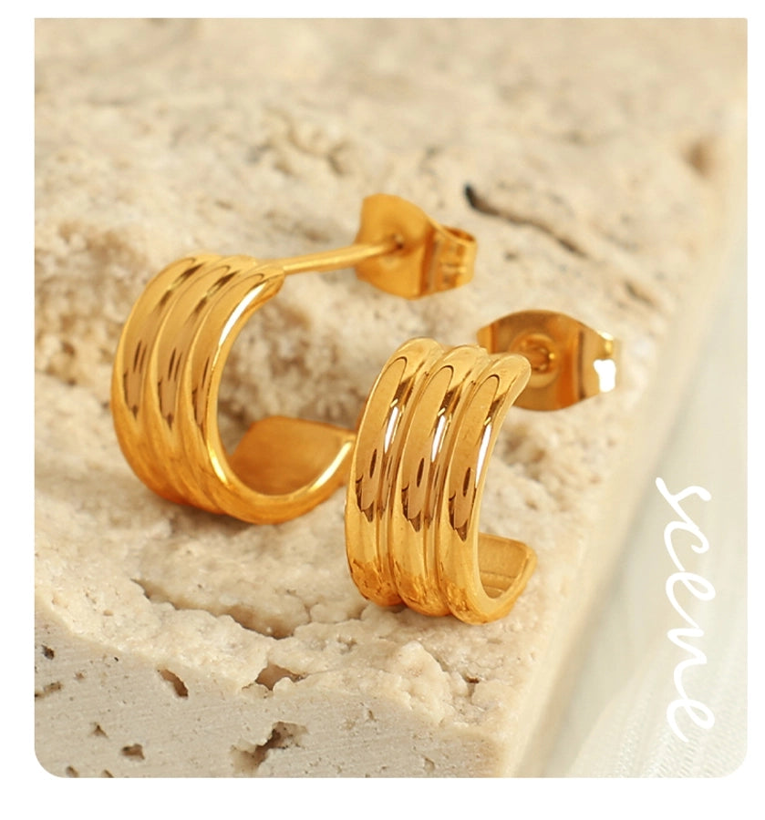 C Shape Polishing Earrings [304 Stainless Steel,18K Gold Plated]