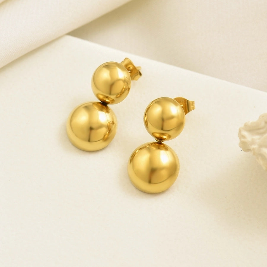 Double Round Earrings [304 Stainless Steel,14K Gold Plated]