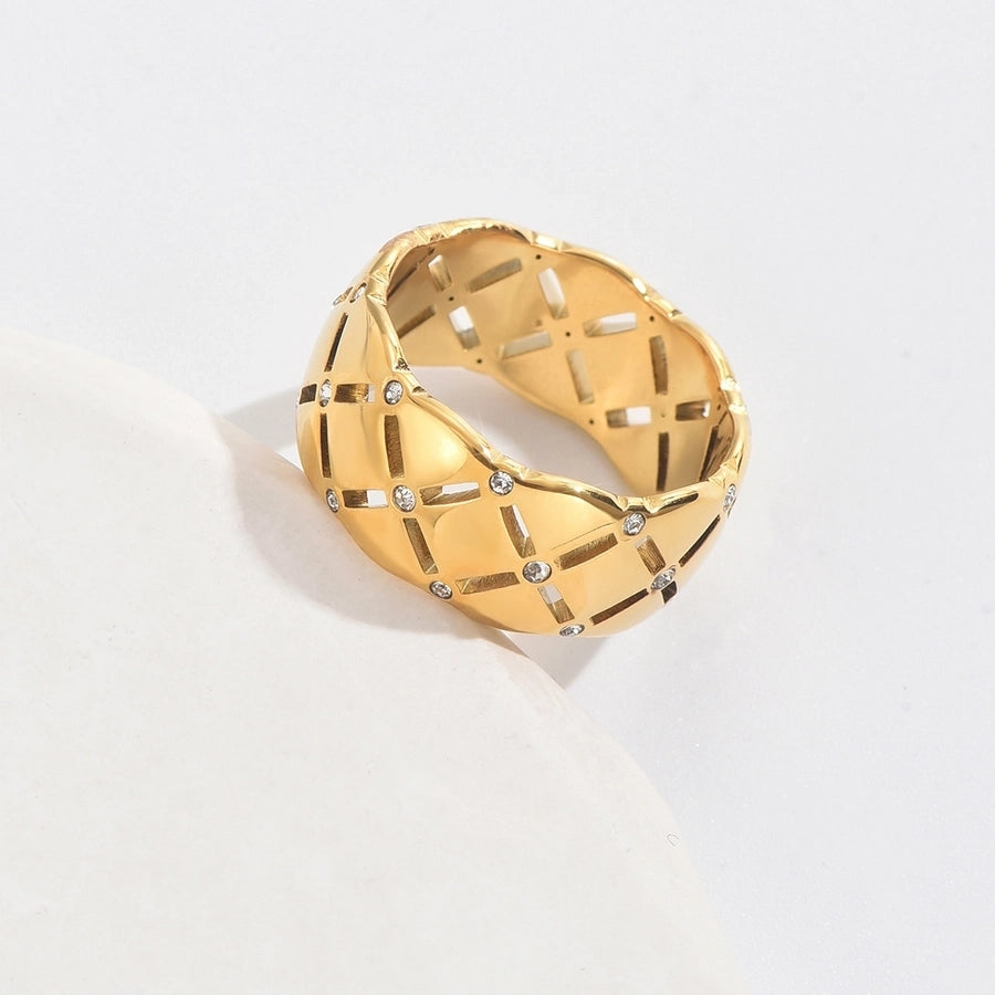 Square Rhinestones Ring [304 rustfrit stål 14k guldbelagt]