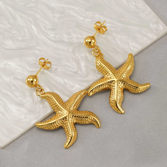 Marine stil Starfish Drop Eareringe [304 Rustfrit stål, 18K guldbelagt]