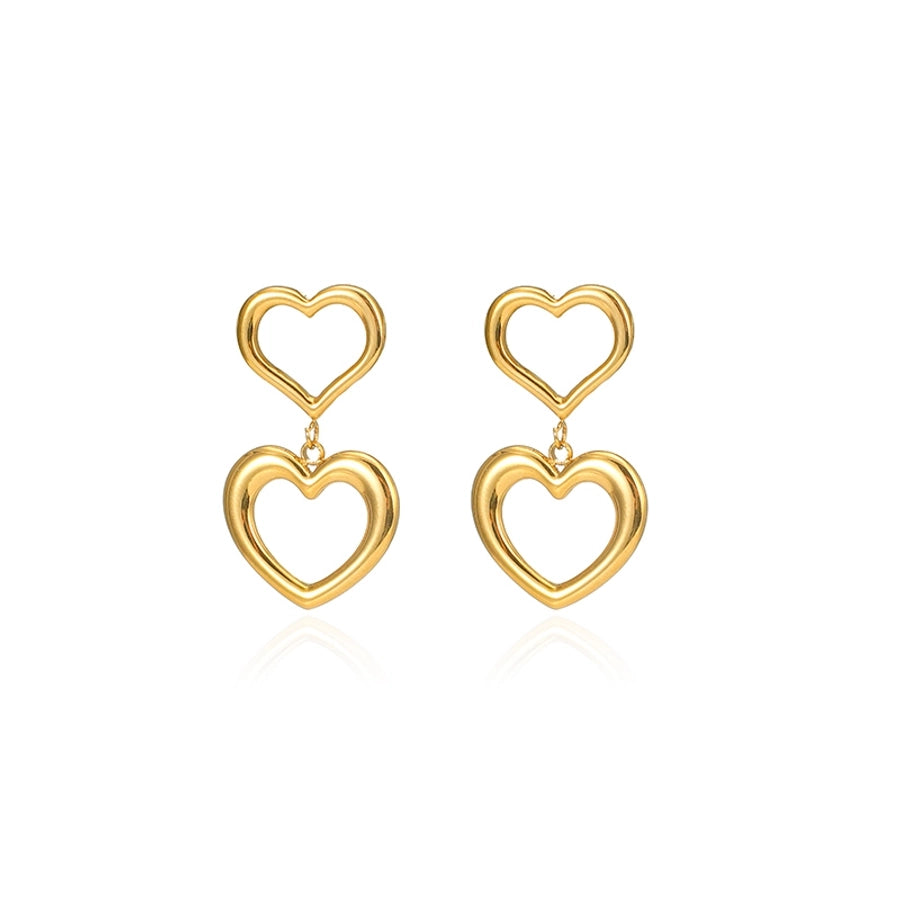 Double Hanging Hearts Earrings [304 Stainless Steel,18K Gold Plated]