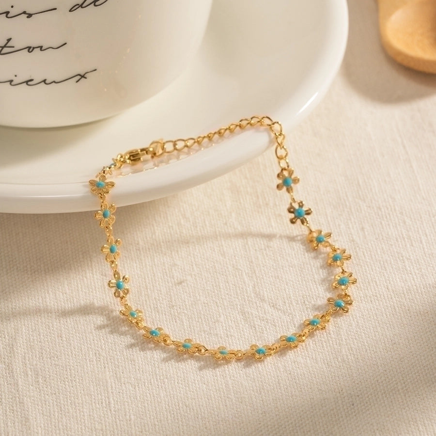 Blue Flower Bracelet/Necklace [304 Stainless Steel,18K Gold Plated]